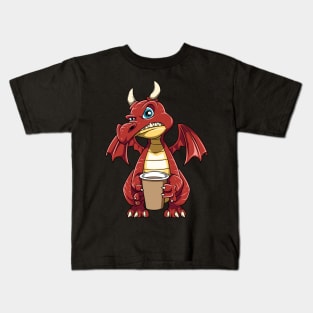 Funny Angry Dragon Coffee Lover Hate Morning Fantasy Animal Kids T-Shirt